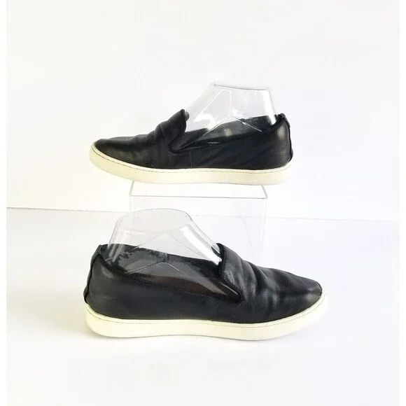 BIRDIES The Swift Black Leather Slip On Sneakers Sz 6.5 Flat White Soles - Picture 7 of 15